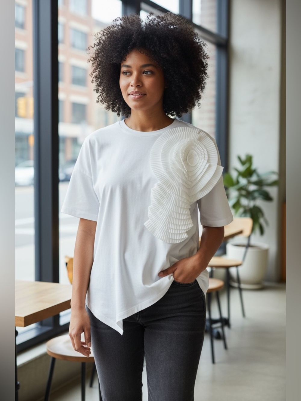 Elegant White Top With Flower